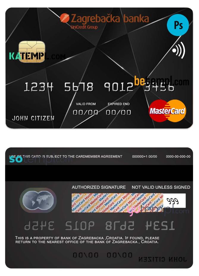 Croatia Zagrebacka bank mastercard credit card template in PSD format, fully editable